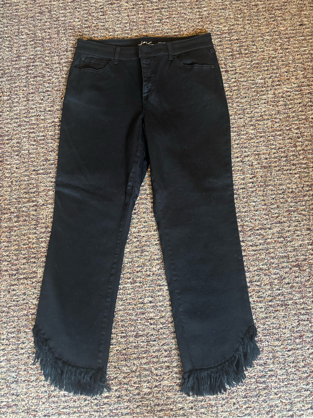 INC International Concepts Black Fringe-Hem Wide Leg Jeans